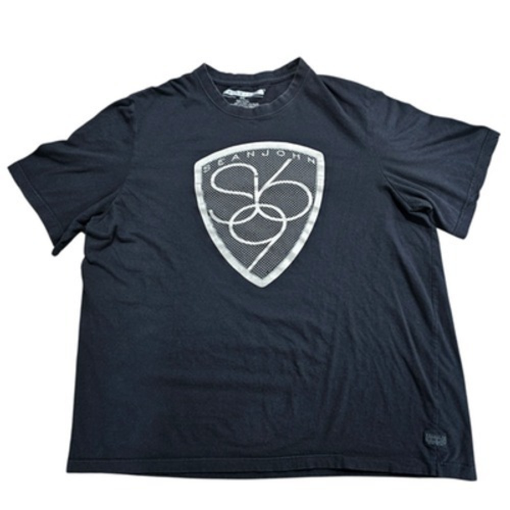 Sean John Men's 3XL Black Cotton Short Sleeve Logo Graphic T-Shirt Regular Fit